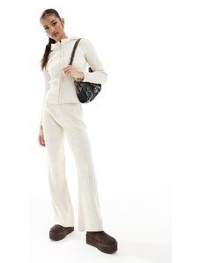 Fashionkilla - Pantaloni dritti in maglia color crema in coordinato-Bianco