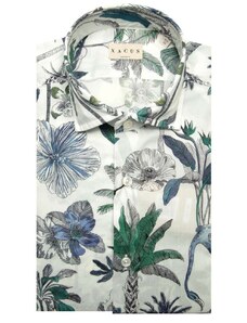 Xacus Camicia Tailor Fit bianca con fiori stampati