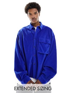 ASOS DESIGN - Camicia oversize squadrata blu cobalto in velluto a coste diagonali