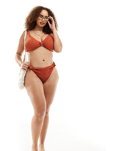 South Beach Curve - Slip bikini a vita alta in tessuto stropicciato color ruggine-Arancione
