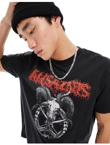 AllSaints - Archon - T-shirt nero slavato con grafica stile grunge