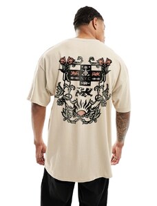 ASOS DESIGN - T-shirt oversize crema con stampa di stemma sul retro-Bianco