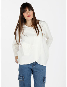 Solada T-shirt Donna Oversize Con Taschino Manica Lunga Bianco Taglia Unica