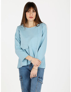 Solada T-shirt Donna Oversize Con Taschino Manica Lunga Blu Taglia Unica