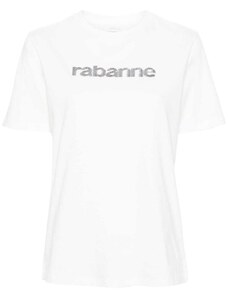 RABANNE T-shirt bianca logo lettering strass