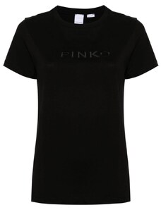 PINKO T-shirt nera logo lettering ricamato