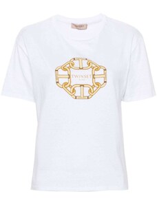 TWINSET T-shirt bianca Oval T catena