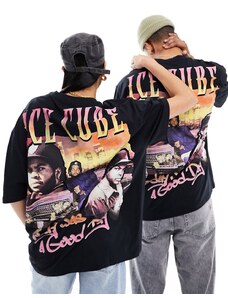 ASOS DESIGN - T-shirt oversize unisex nera con stampa Ice Cube-Nero