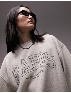 Topshop - Felpa oversize color avena con grafica "Paris" ricamata in coordinato-Bianco