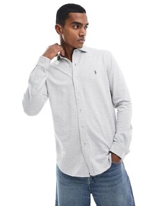 Polo Ralph Lauren - Icon - Camicia in jersey grigio mélange e bianca a spina di pesce con logo