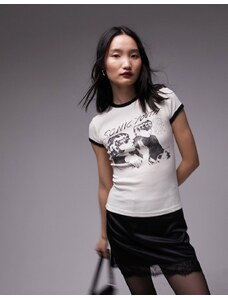 Topshop - T-shirt taglio lungo écru con grafica "Sonic Youth" su licenza-Bianco