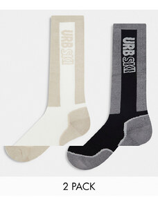 Urban Threads - Ski - Confezione da 2 paia di calzini neri e beige-Nero