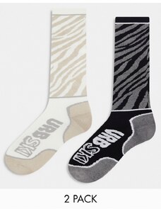 Urban Threads - Ski - Confezione da 2 paia di calzini con stampa animalier-Nero