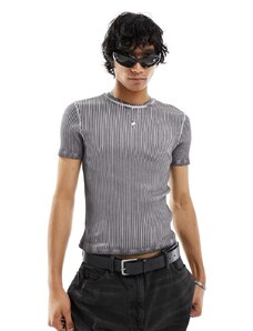 ASOS DESIGN - T-shirt corta attillata grigio slavato a coste