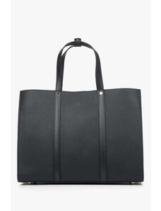 Women's Black Shopper Bag made of Genuine Leather Estro ER00114410