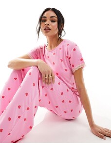 ASOS DESIGN - T-shirt del pigiama mix & match rosa a cuori super morbida