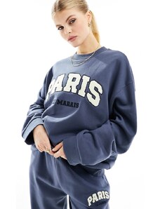 ASOS DESIGN - Felpa oversize blu navy chiaro con grafica "Paris" color crema