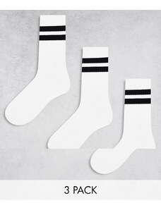 Weekday - Confezione da 3 paia di calzini sportivi bianchi con righe nere-Bianco