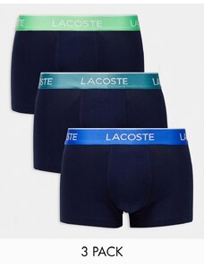 Lacoste - Confezione da 3 boxer aderenti blu navy con fascia in vita a contrasto