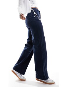 Monki - Pantaloni elasticizzati in cotone blu navy a fondo ampio