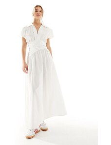 ASOS DESIGN - Vestito camicia midi bianco con vita avvolgente e colletto con rever