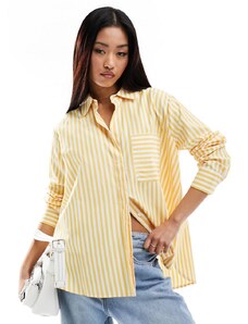 French Connection - Camicia oversize in popeline gialla a righe-Giallo