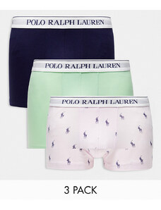 Polo Ralph Lauren - Confezione da 3 paia di boxer aderenti con fascia in vita con logo blu navy, verde e rosa con stampa del logo