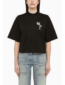 Palm Angels T-shirt nera in cotone con ricamo