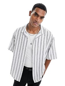 ASOS DESIGN - Camicia oversize squadrata nera e bianca a righe con rever-Nero