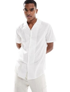 ASOS DESIGN - Camicia vestibilità classica effetto lino bianca con maniche con risvolto e colletto con rever-Bianco