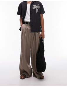 Topman - Pantaloni eleganti ampi color pietra con pieghe doppie-Neutro
