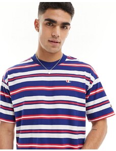 Champion - T-shirt girocollo a righe blu rosse e bianche