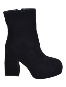 Malu Shoes Scarpe tronchetto stivaletto in camoscio nero donna tacco alto largo 6cm plateau 2cm alla caviglia zip laterale aderente