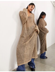 ASOS Edition - Vestito lungo oversize in maglia traforata color avena-Neutro