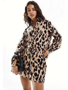 Never Fully Dressed - Camicia in misto lino leopardata in coordinato-Multicolore