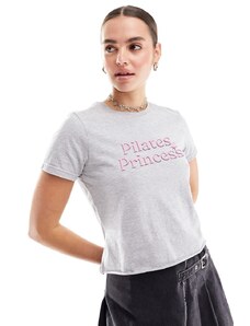 ASOS DESIGN - T-shirt mini grigio mélange con grafica "Pilates Princess"