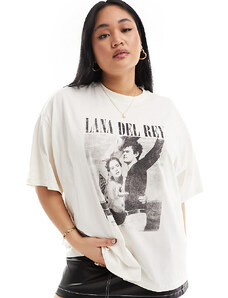 ASOS Curve ASOS DESIGN Curve - T-shirt oversize color crema con grafica "Lana Del Rey" su licenza-Bianco