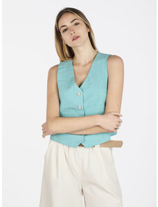 Gilet Verde Oliva In Lino Con Cintura Vicolo - Scintille Store