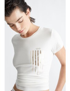 T-shirt bianca donna liu jo strass oro 4136 xs