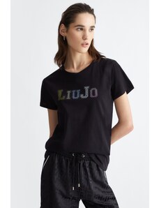 T-shirt nera donna liu jo con logo multicolor 4204 xs