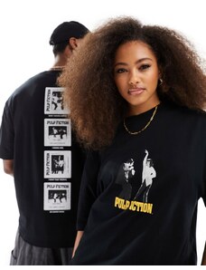 ASOS DESIGN - T-shirt unisex oversize nera con grafiche "Pulp Fiction" su licenza-Nero