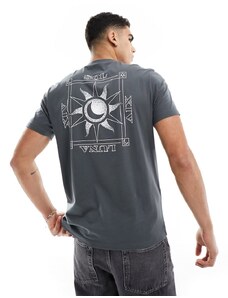 ASOS DESIGN - T-shirt grigio antracite con stampa celestiale sul retro-Nero
