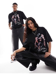ASOS DESIGN - T-shirt unisex oversize nera con stampa su licenza "Burna Boy" sul davanti-Nero