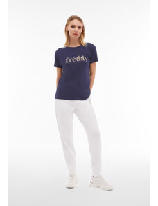 Freddy T-shirt donna in jersey modal con logo composto da strass