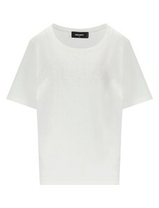 T-shirt Easy Fit Con Strass Bianca Dsquared2