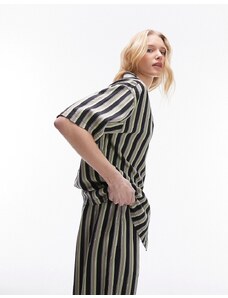 Topshop - Camicia oversize multicolore a righe in lino in coordinato