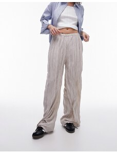 Topshop - Pantaloni a fondo ampio stropicciati plissé color pietra-Neutro