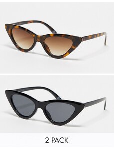 ASOS DESIGN - Confezione da 2 occhiali da sole cat-eye neri e tartarugati-Multicolore