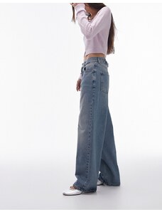 Topshop - Jeans con cinturino sul retro lavaggio candeggiato sporco-Blu