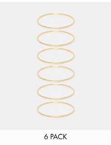 ASOS DESIGN - Set da 6 bracciali rigidi sottili color oro